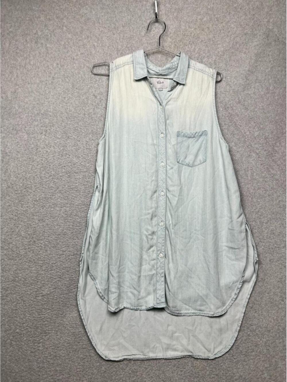 Rails Ombre Sleeveless Tencel Tunic Shirt L Boho Coastal Cowgirl Bleach Denim